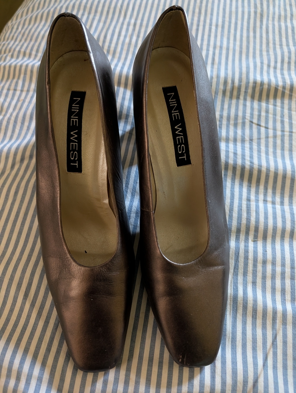 Nine West Bronze Metallic Leather Square-Toe Pumps